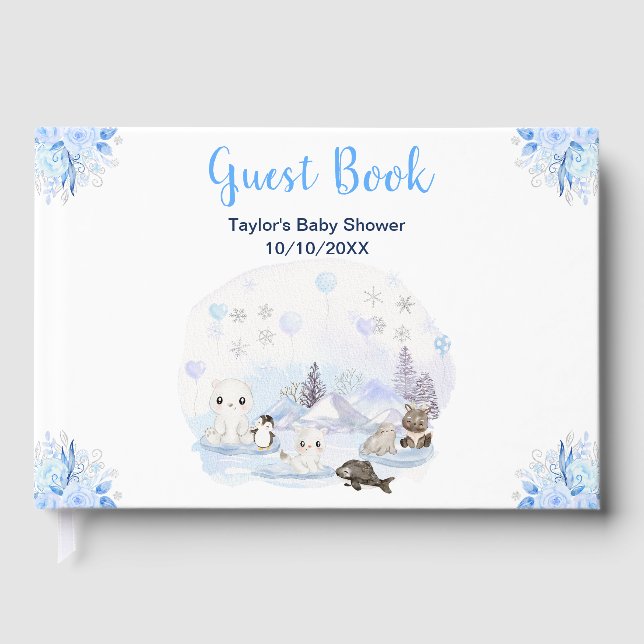 Winter Wonderland Arctic Animals Baby Shower Guest Book (Front)