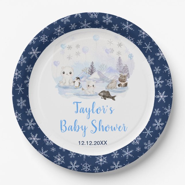 Winter Wonderland Arctic Animals Baby Shower Paper Plate (Front)
