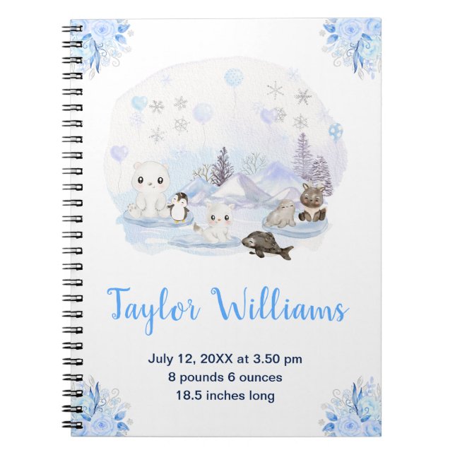 Winter Wonderland Arctic Animals Birth Statistics Notebook (Front)