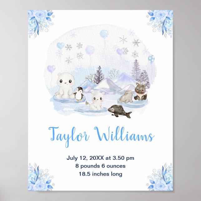Winter Wonderland Arctic Animals Birth Statistics Poster (Front)
