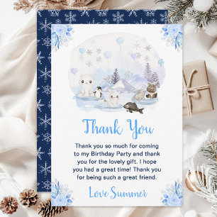 Winter Wonderland Arctic Animals Birthday Party Thank You Card