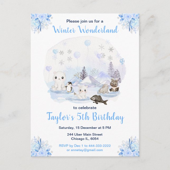 Winter Wonderland Arctic Animals Birthday Postcard (Front)