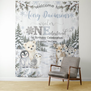 Winter Wonderland Arctic Animals Birthday Welcome Tapestry
