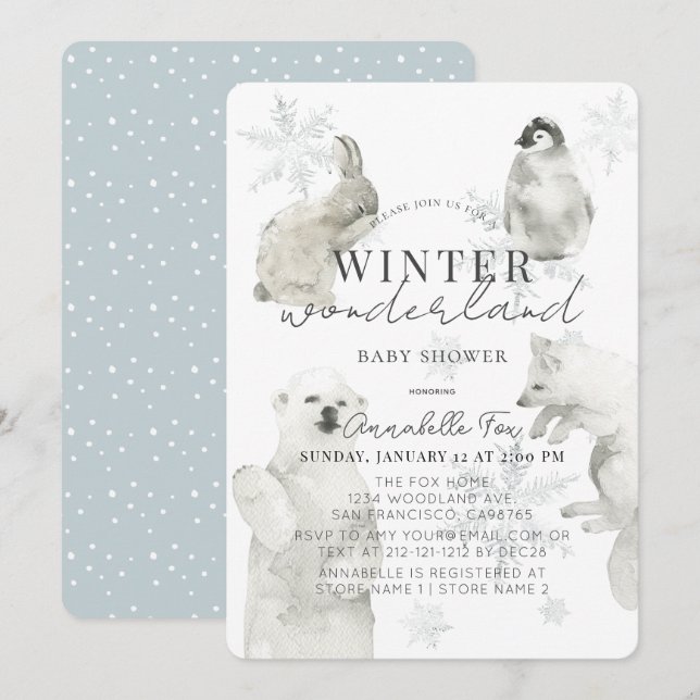 Winter Wonderland Arctic Animals Boy Baby Shower Invitation (Front/Back)