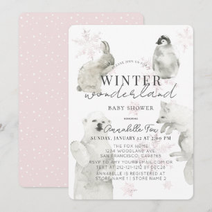 Winter Wonderland Arctic Animals Girl Baby Shower Invitation