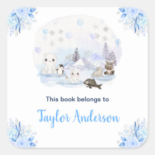 Winter Wonderland Arctic Animals Kids Bookplate Square Sticker