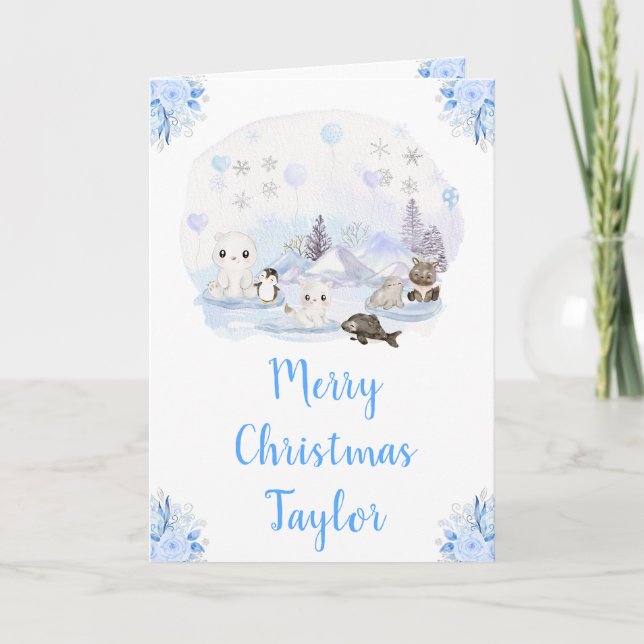Winter Wonderland Arctic Animals Merry Christmas Holiday Card (Front)
