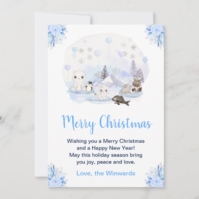 Winter Wonderland Arctic Animals Merry Christmas Holiday Card (Front)
