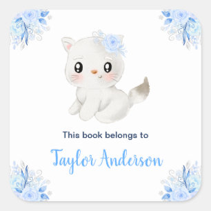 Winter Wonderland Arctic Cat Kids Bookplate Square Sticker