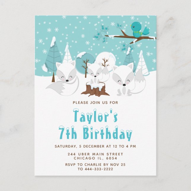 Winter Wonderland Arctic Fox Birthday Party Postcard (Front)