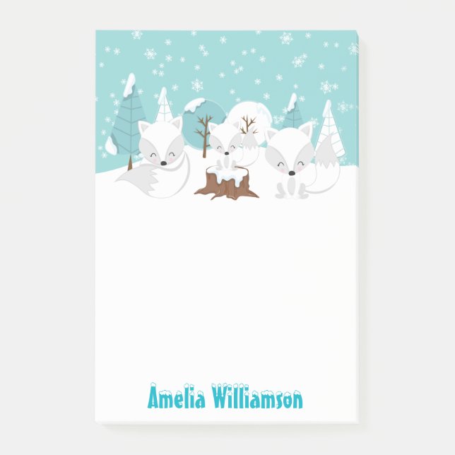 Winter Wonderland Arctic Foxes Post-it Notes (Front)