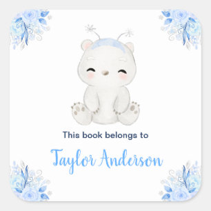 Winter Wonderland Arctic Polar Bear Kids Bookplate Square Sticker