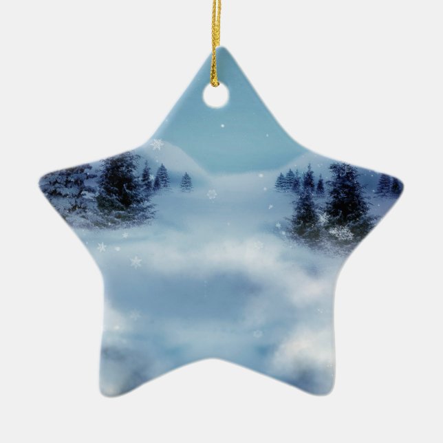 Winter Wonderland at Night Ceramic Tree Decoration (Front)
