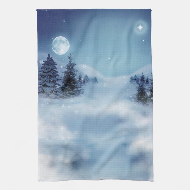 Winter Wonderland at Night Tea Towel (Vertical)