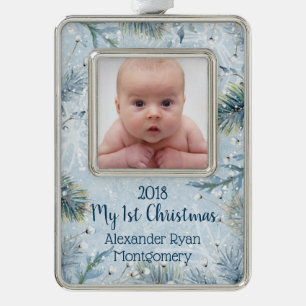 Winter Wonderland Baby First Christmas Photo Silver Plated Framed Ornament
