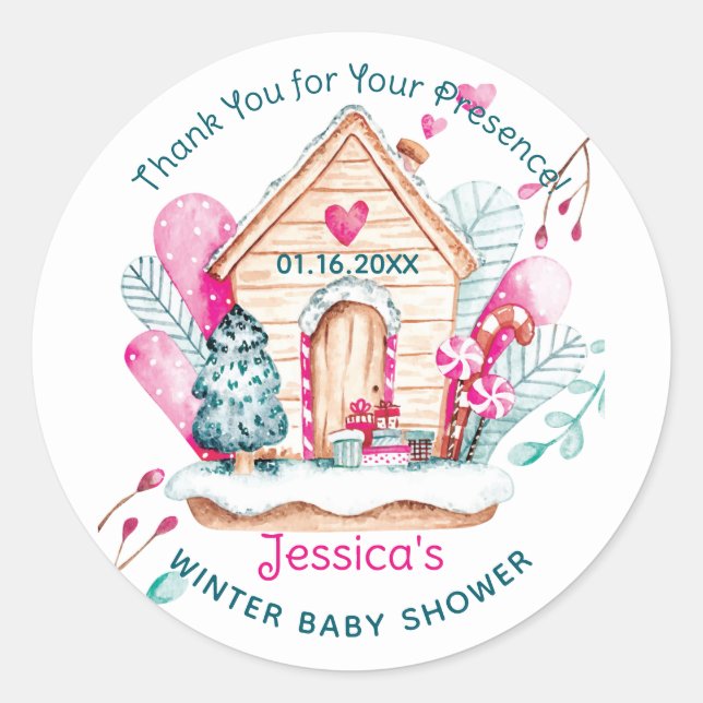 Winter Wonderland Baby Shower Classic Round Sticker (Front)