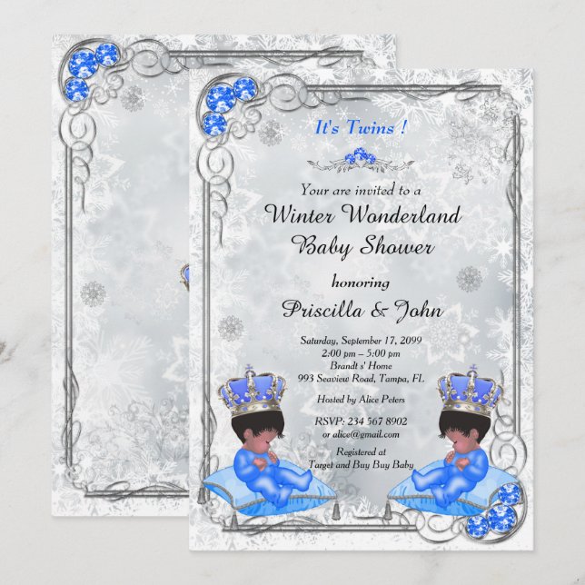 Winter Wonderland Baby Shower Invitation Twins Boy (Front/Back)