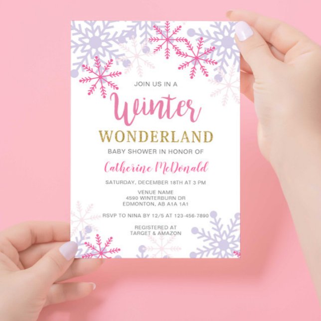 Winter Wonderland Baby Shower Pink Girl Snowflakes Invitation (Creator Uploaded)