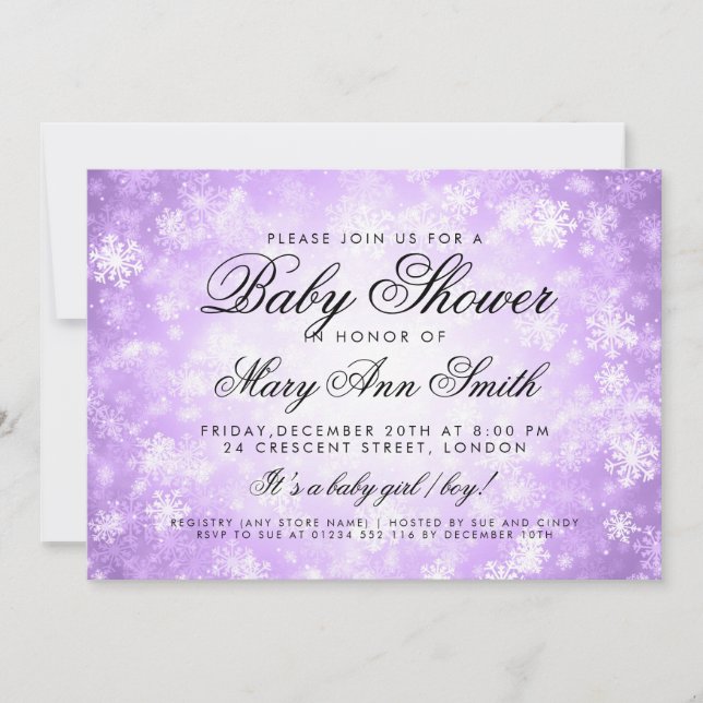 Winter Wonderland Baby Shower Purple Invitation (Front)