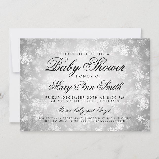 Winter Wonderland Baby Shower Silver Invitation (Front)