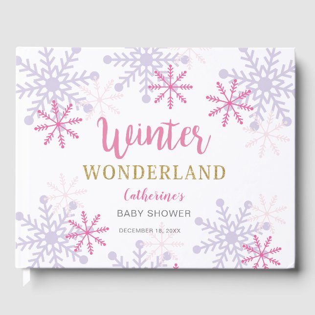 Winter Wonderland Baby Shower Snowflakes Holiday Guest Book (Front)