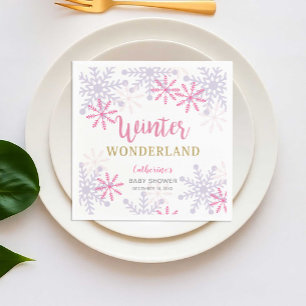 Winter Wonderland Baby Shower Snowflakes Pink Napkin