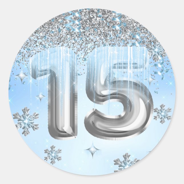 Winter Wonderland Balloons Quinceanera Classic Round Sticker (Front)