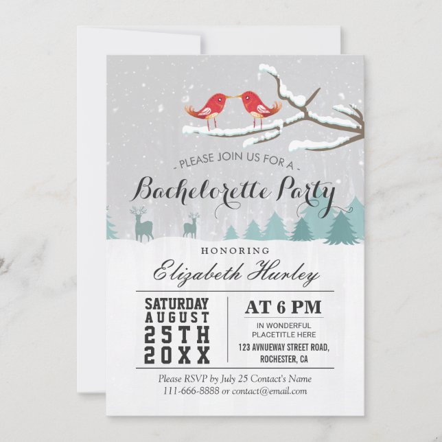 Winter Wonderland Bird Reindeer Bachelorette Party Invitation (Front)