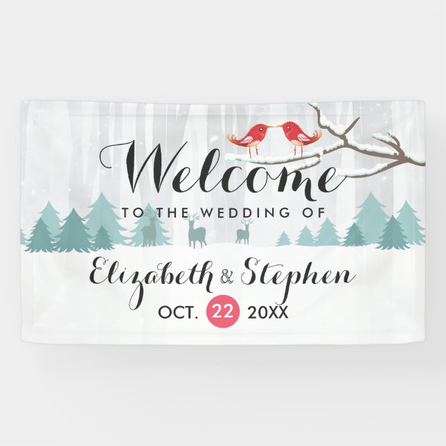Winter Wonderland Birds & Reindeer Wedding Banner (Horizontal)