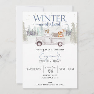 Winter Wonderland Birthday, Boy 2nd Birthday Truck Invitation