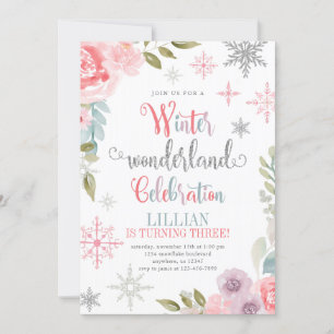 Winter Wonderland Birthday Invitation with Flowers