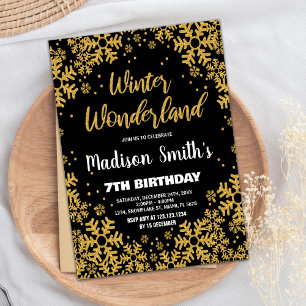 Winter Wonderland Birthday Invitations Black Gold