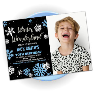 Winter Wonderland Birthday Invitations Black Photo