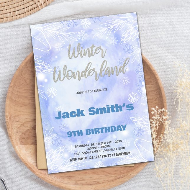 Winter Wonderland Birthday Invitations Blue Silver (Winter Wonderland Birthday Invitations Blue Silver)