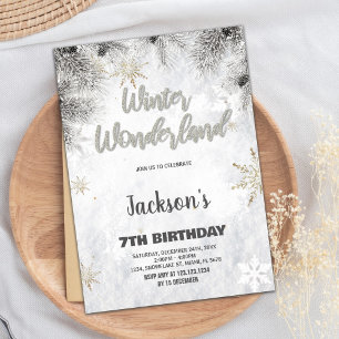 Winter Wonderland Birthday Invitations Pine Silver