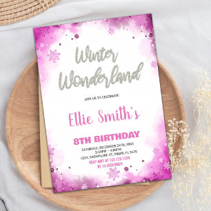 Winter Wonderland Birthday Invitations Pink