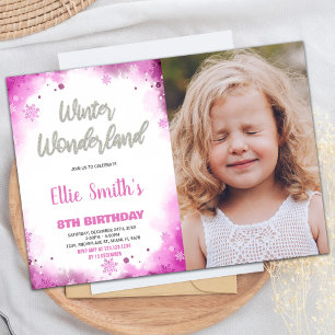 Winter Wonderland Birthday Invitations Pink Photo