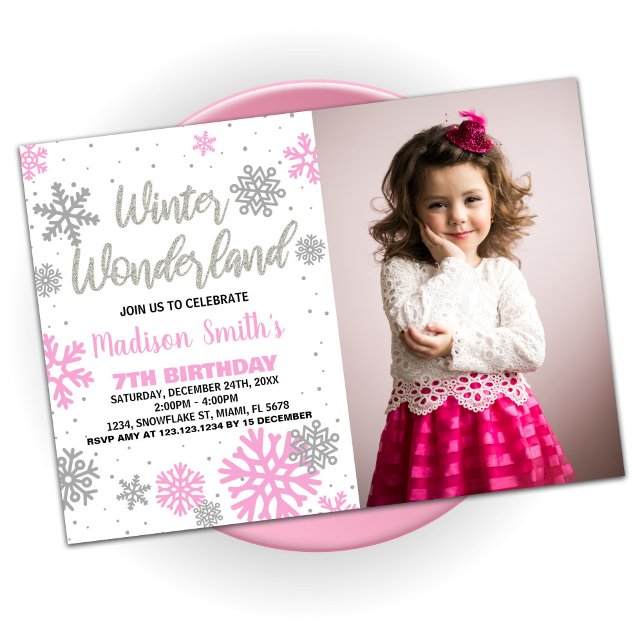 Winter Wonderland Birthday Invitations Pink Photo (Winter Wonderland Birthday Invitations Pink Photo)