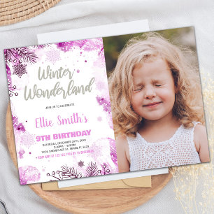 Winter Wonderland Birthday Invitations Pink Photo