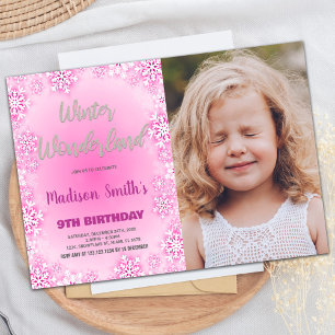 Winter Wonderland Birthday Invitations Pink Photo