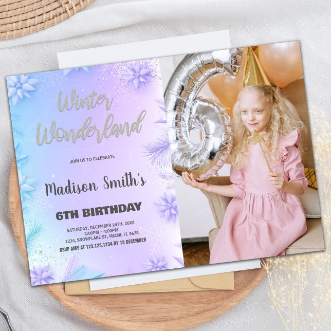 Winter Wonderland Birthday Invitations with Photo (Winter Wonderland Birthday Invitations with Photo)