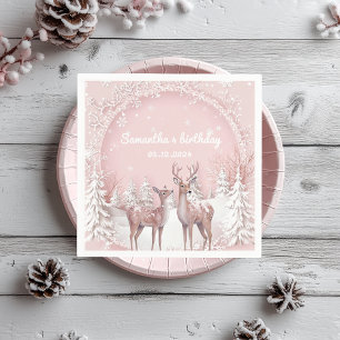 Winter Wonderland Birthday Napkins   Pink and Deer