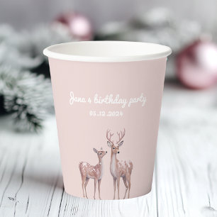 Winter Wonderland Birthday Pink and Deer Paper Cups