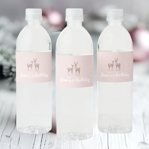 Winter Wonderland Birthday Pink And Deer Water Bottle Label