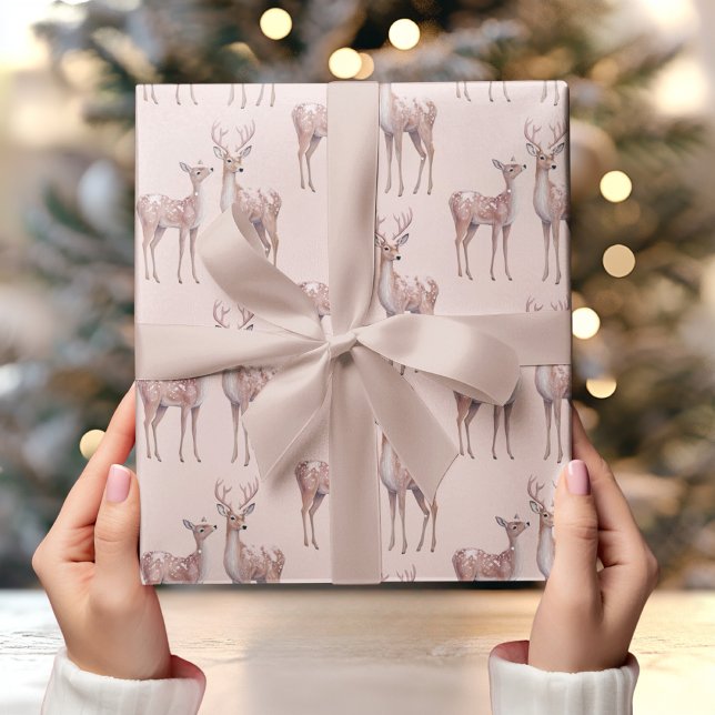 Winter Wonderland Birthday | Pink and Deer Wrapping Paper (Creator Uploaded)