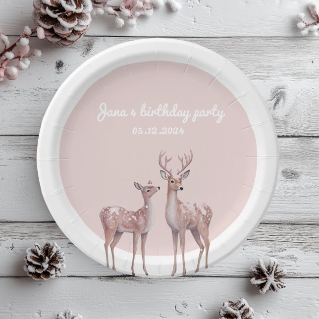 Winter Wonderland Birthday Plates | Pink and Deer  (Creator Uploaded)