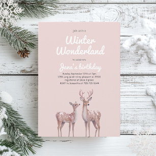 Winter Wonderland Birthday   Soft Pink & Deer Invitation