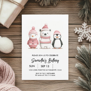 Winter Wonderland Birthday   Soft Pink  Invitation