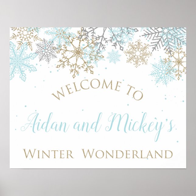 Winter Wonderland Blue and Gold Welcome Sign (Front)