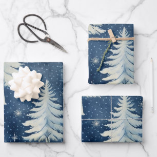 Winter Wonderland: Blue and White Christmas Tree Wrapping Paper Sheet